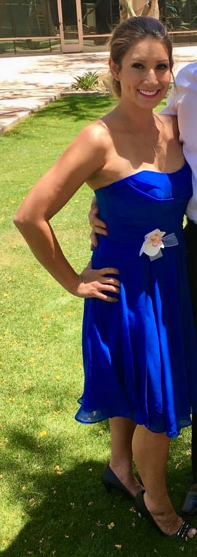 Royal blue chiffon, strapless bridesmaid dress
