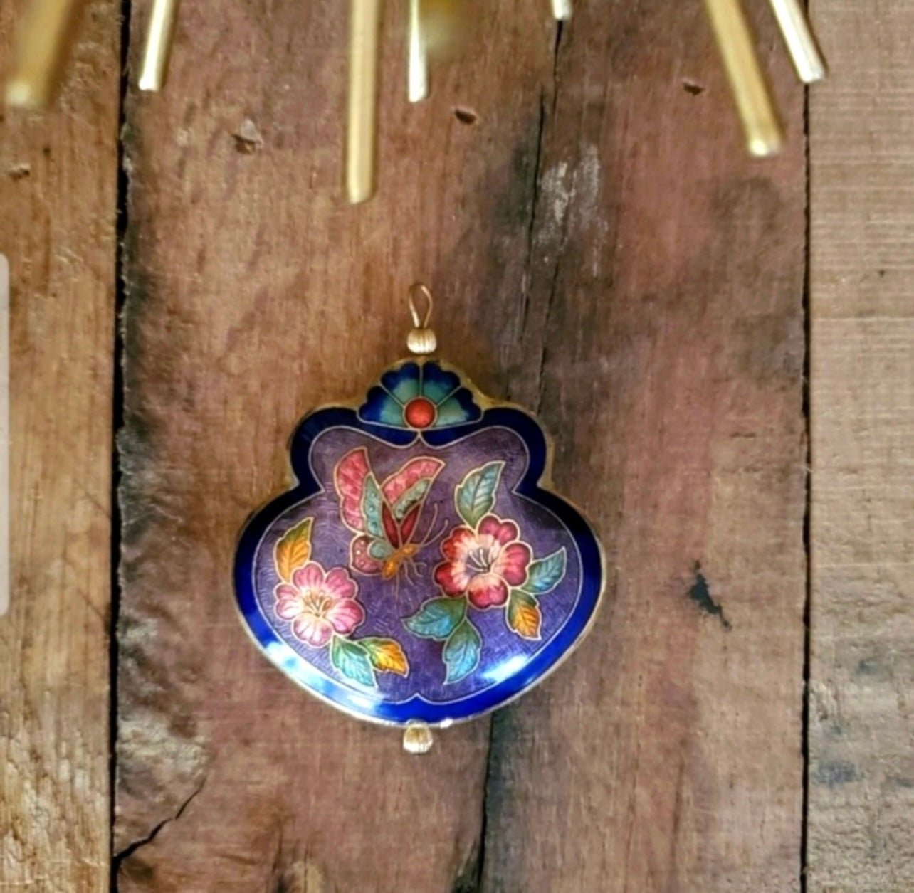 SALE Butterfly Cloisonné Blue Pendant