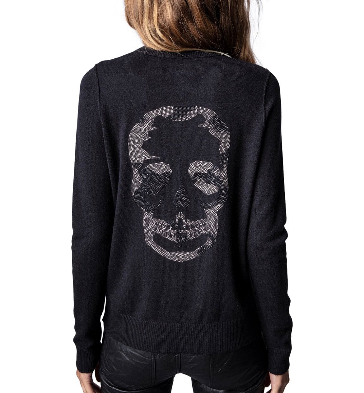 Zadig & Voltaire Miss Camo Skull Strass Wool & Cashmere-Blend Sweater