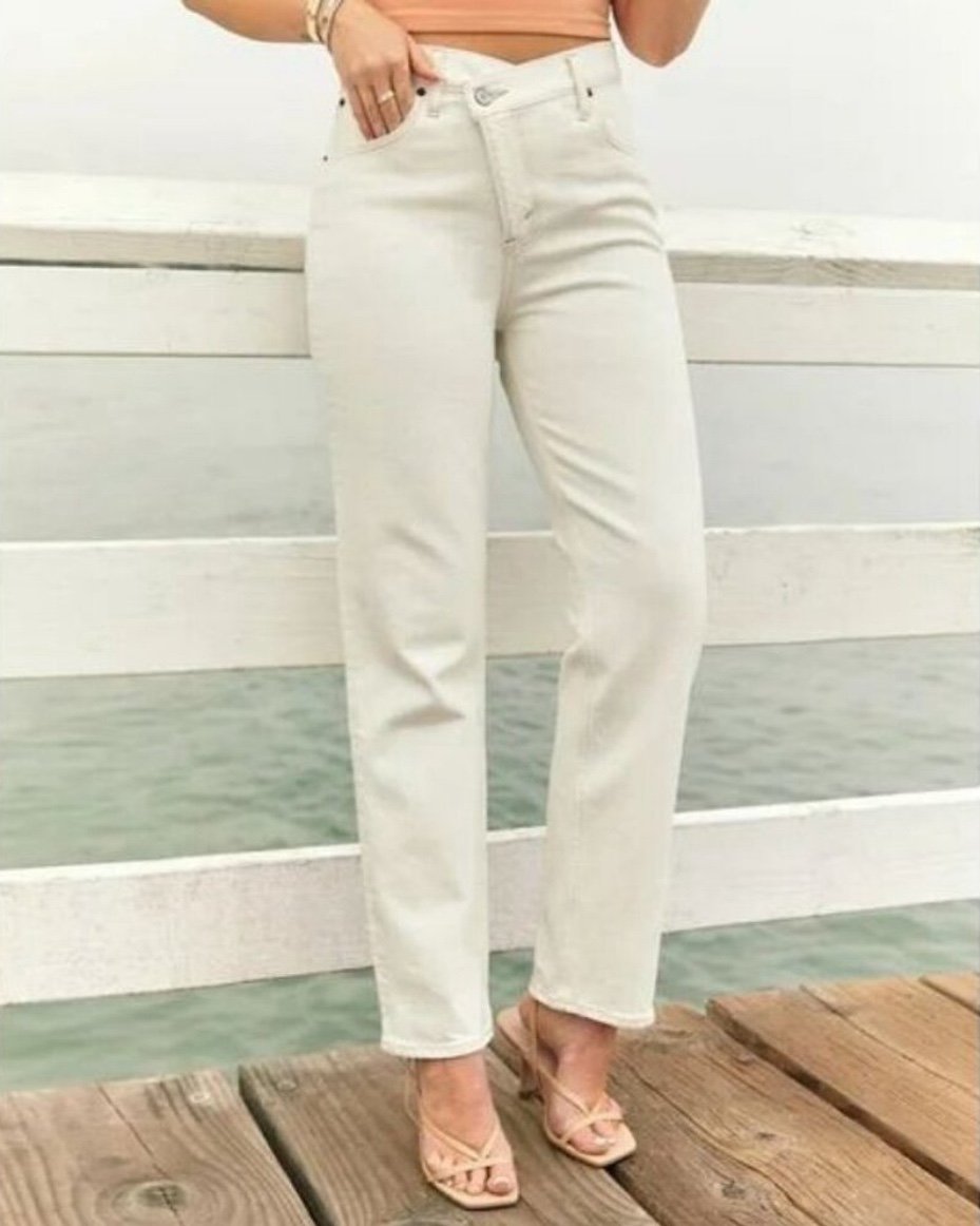 Abercrombie & Fitch High Rise Dad Jeans 28 6 Curve Love ivory off-white stretch
