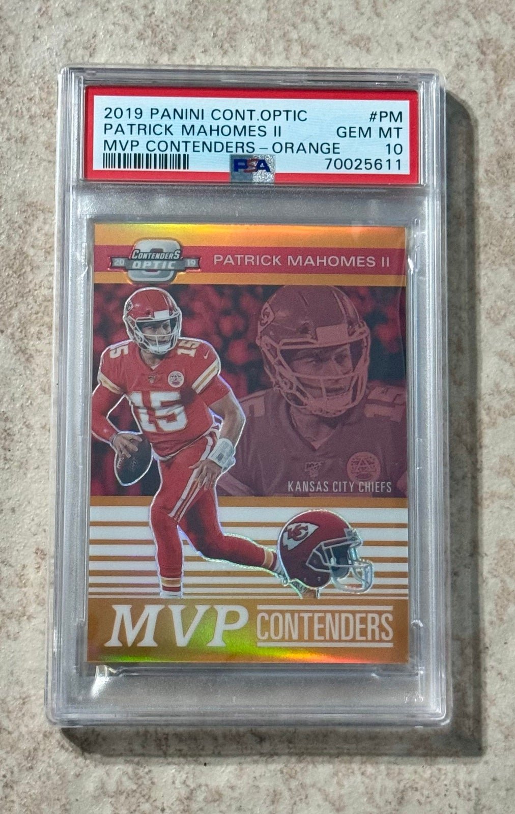 2019 Panini Contenders Optic MVP Orange Prizm #PM Patrick Mahomes II #/50 PSA 10