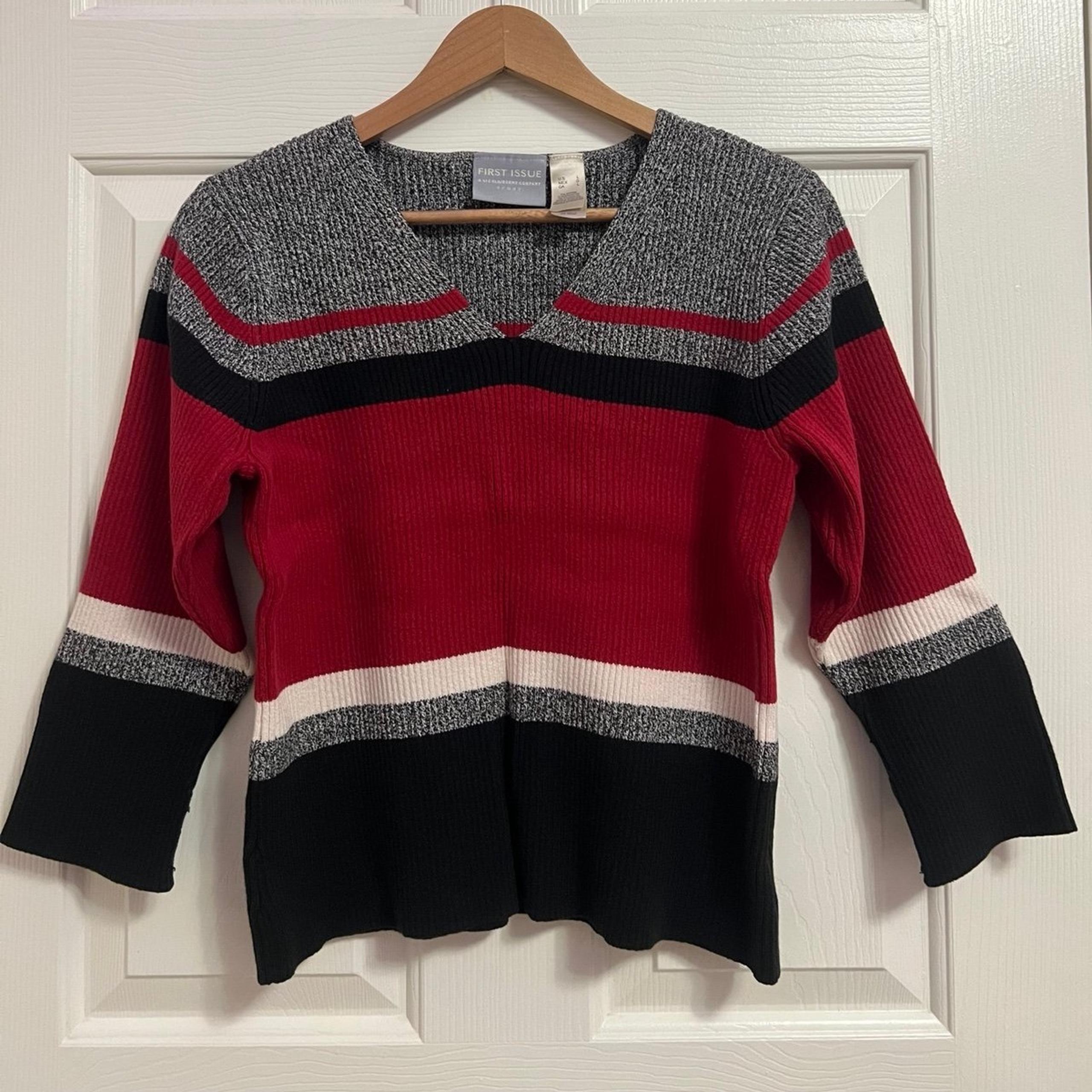 First Issue: A Liz Claiborne Company Sport Women’s Striped V-neck Sweater