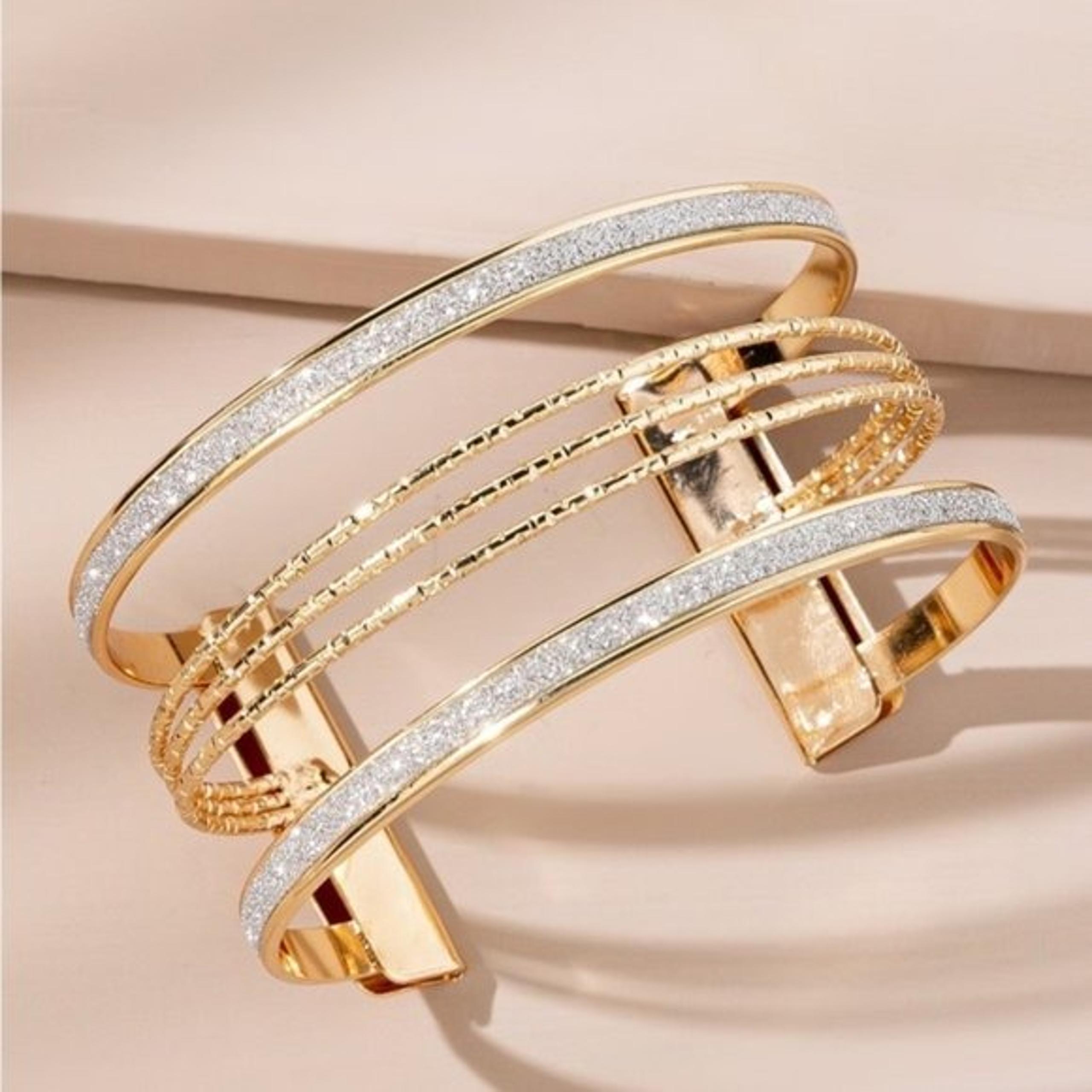 Glitter Detail Cuff Bangle Gold Bracelet For Women Wedding Party Gift