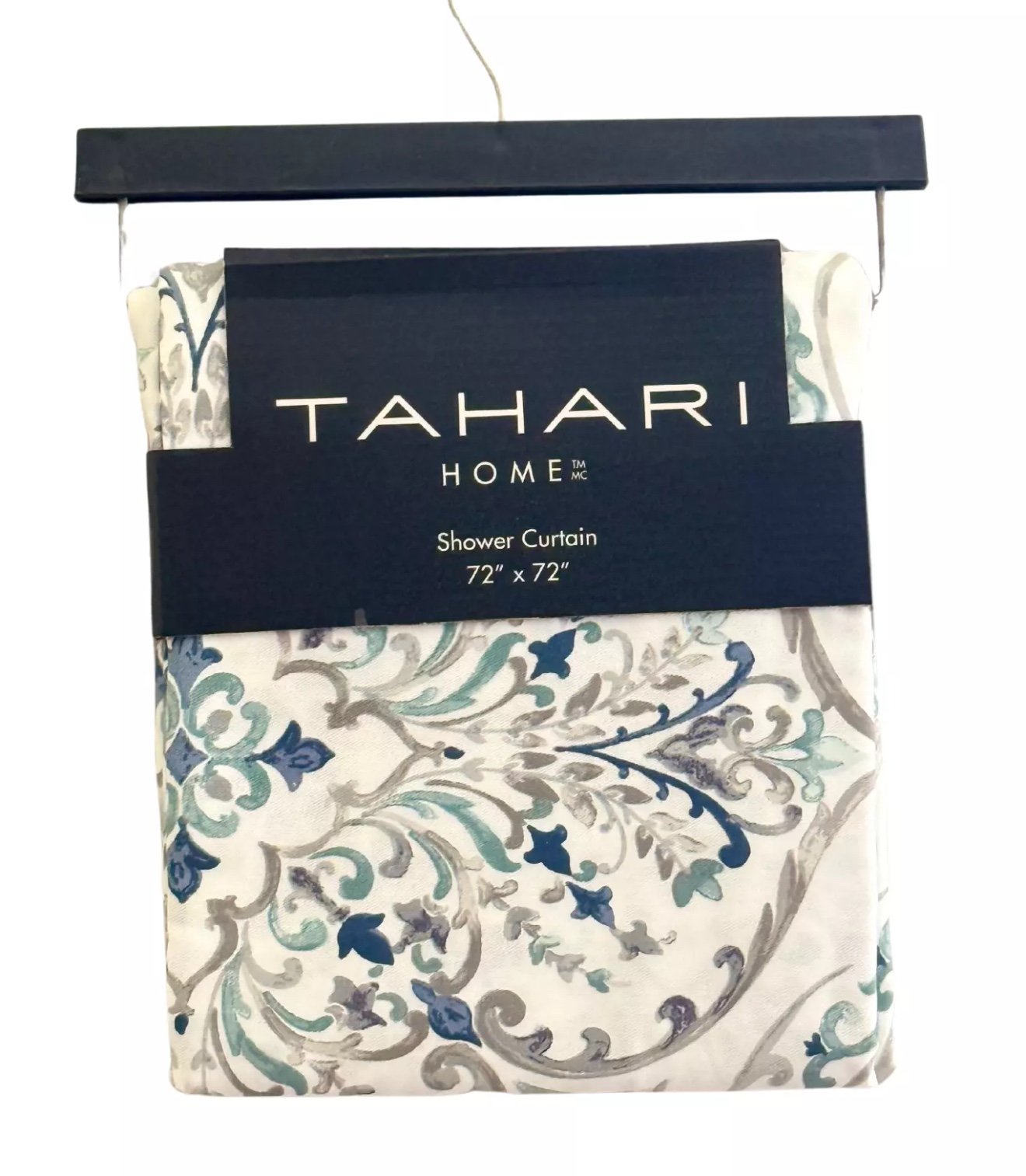 TAHARI Home 72 x72 Cotton Blend Crafted Medallion Blue Aqua Gray Shower Curtain