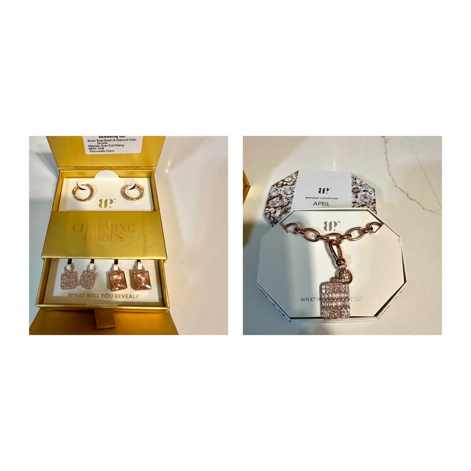Bomb Party Set Charming hoops and April 2025 Necklace On Rose Gold