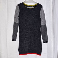 Eva & Claudi Gray Wool Blend Back Button Animal Print Trim Colorblock Dress