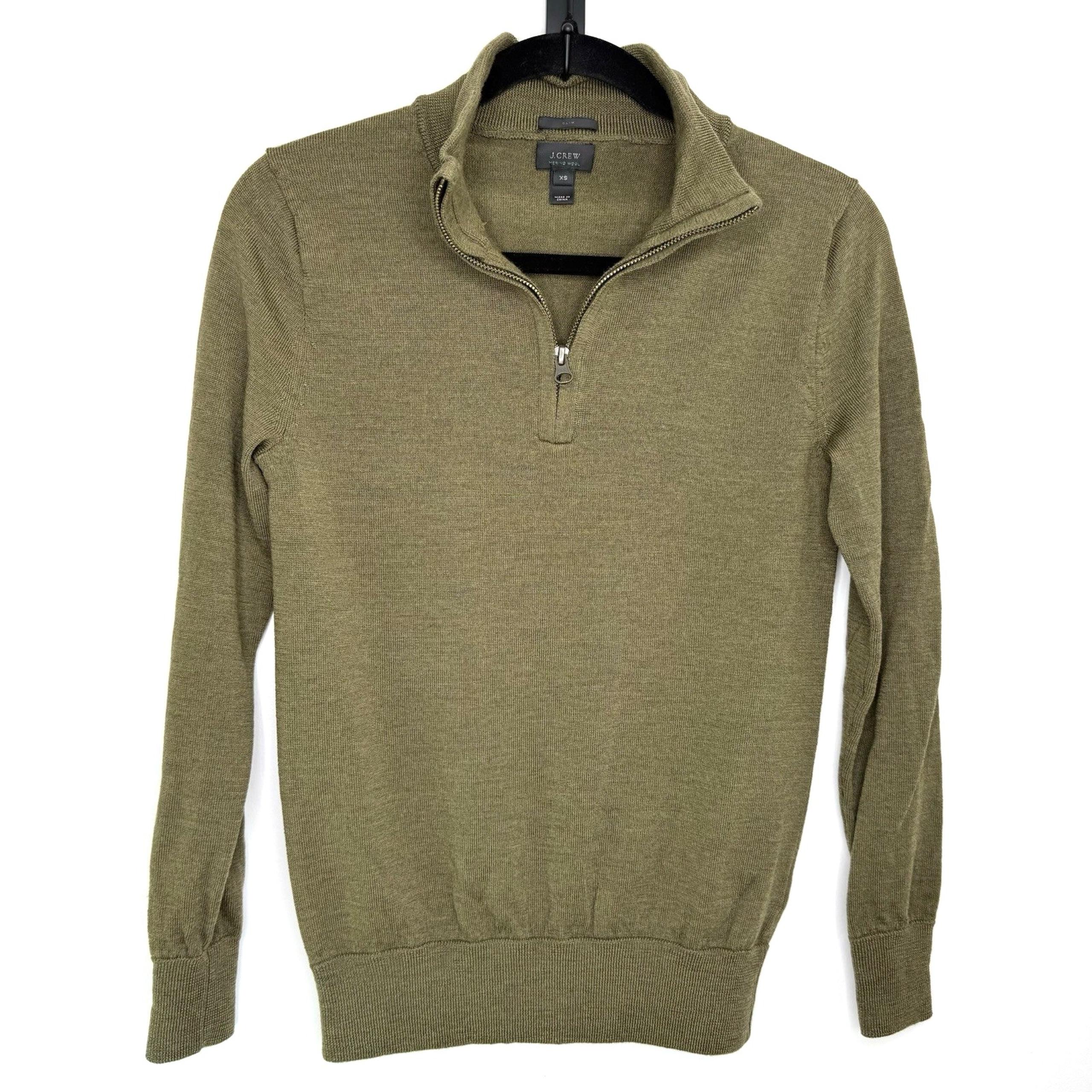 J.Crew Men's XS 100% Merino Wool Half Zip Sweater Olive Green Pullover Knit