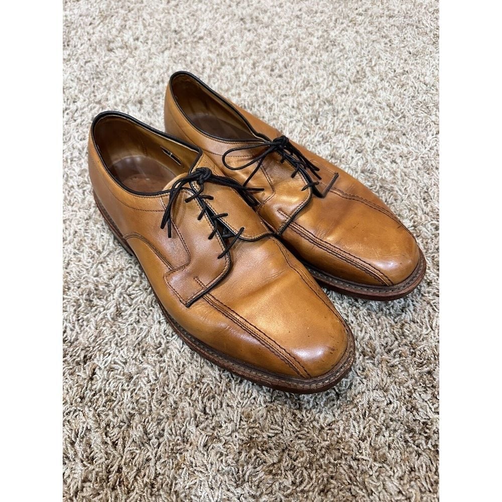 Allen Edmonds Men's Tan Leather Hillcrest Lace Up Blucher Dress Shoe Sz 9.5 EEE