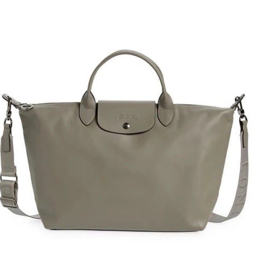 Longchamp Le Pliage Cuir Xtra Leather Folding Zip Tote Shoulder Bag Gray New