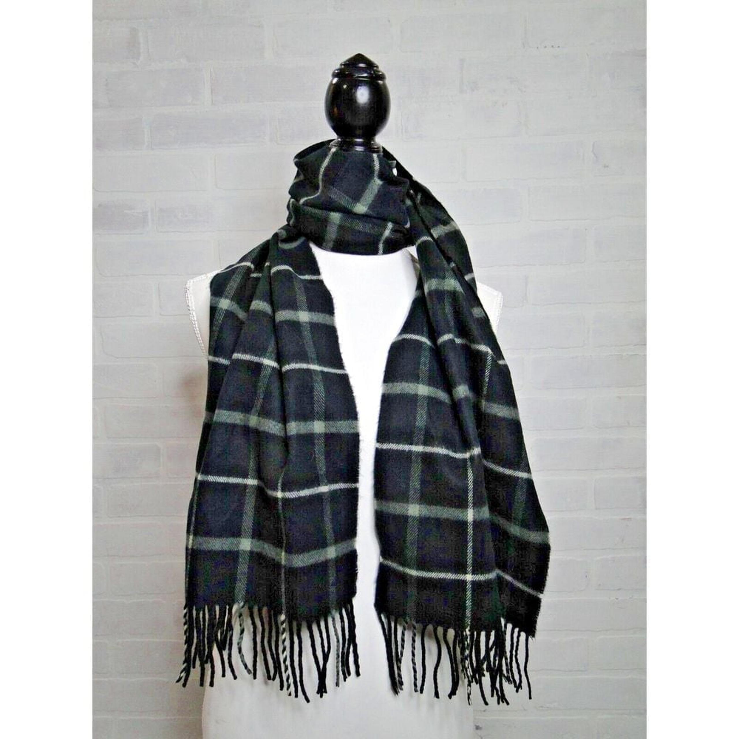100% Cashmere Scarf, Made In Scotland. 72" Long, 11 1/2" Wide. Black & Gray