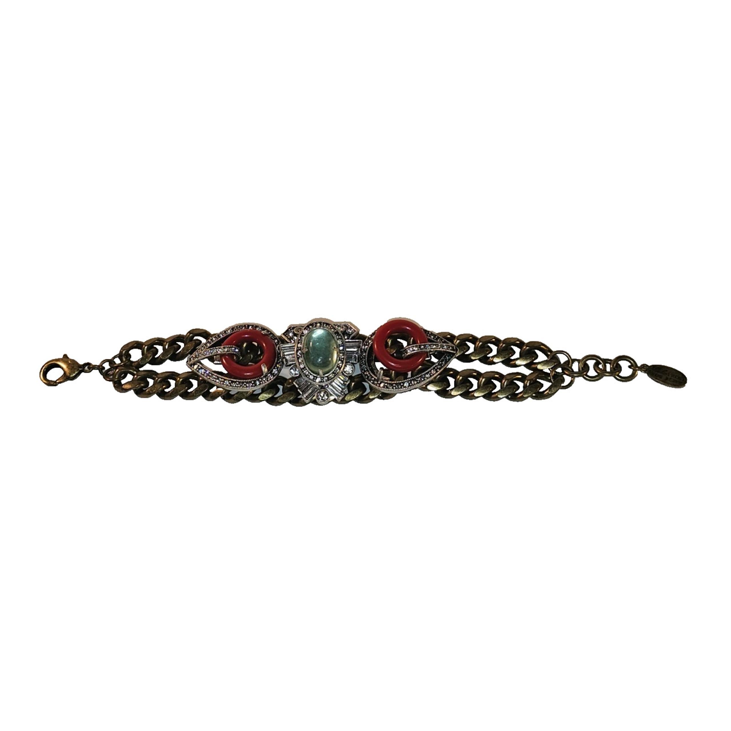 for J. Crew Art Deco Designed Brass Tone Jeweled Bracelet 7.5" - Lulu Frost