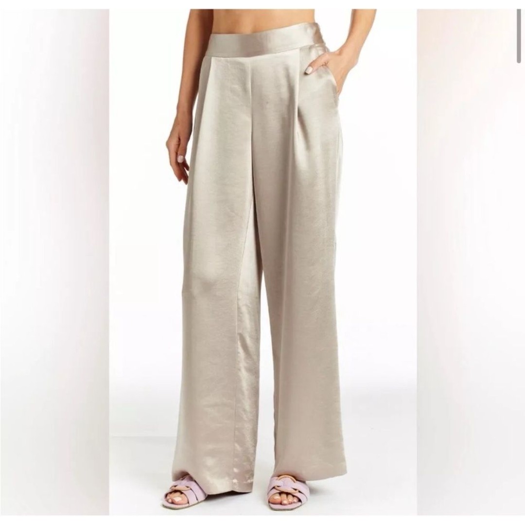 DREW Eva Satin Wide Leg Pants in Taupe Size Large NWT FLAWS