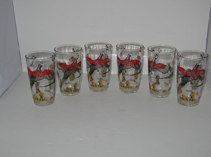 Set of 6 ~ Vintage Pheasant PEANUT BUTTER JELLY GLASSES 12 Ounces 5.25 Tall A