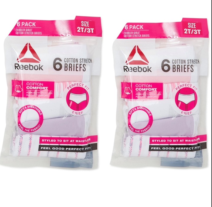 Lot of 2 - Toddler's REEBOK Underwear Stretch Briefs 6-Pack Each Size: 2T-3T-NEW