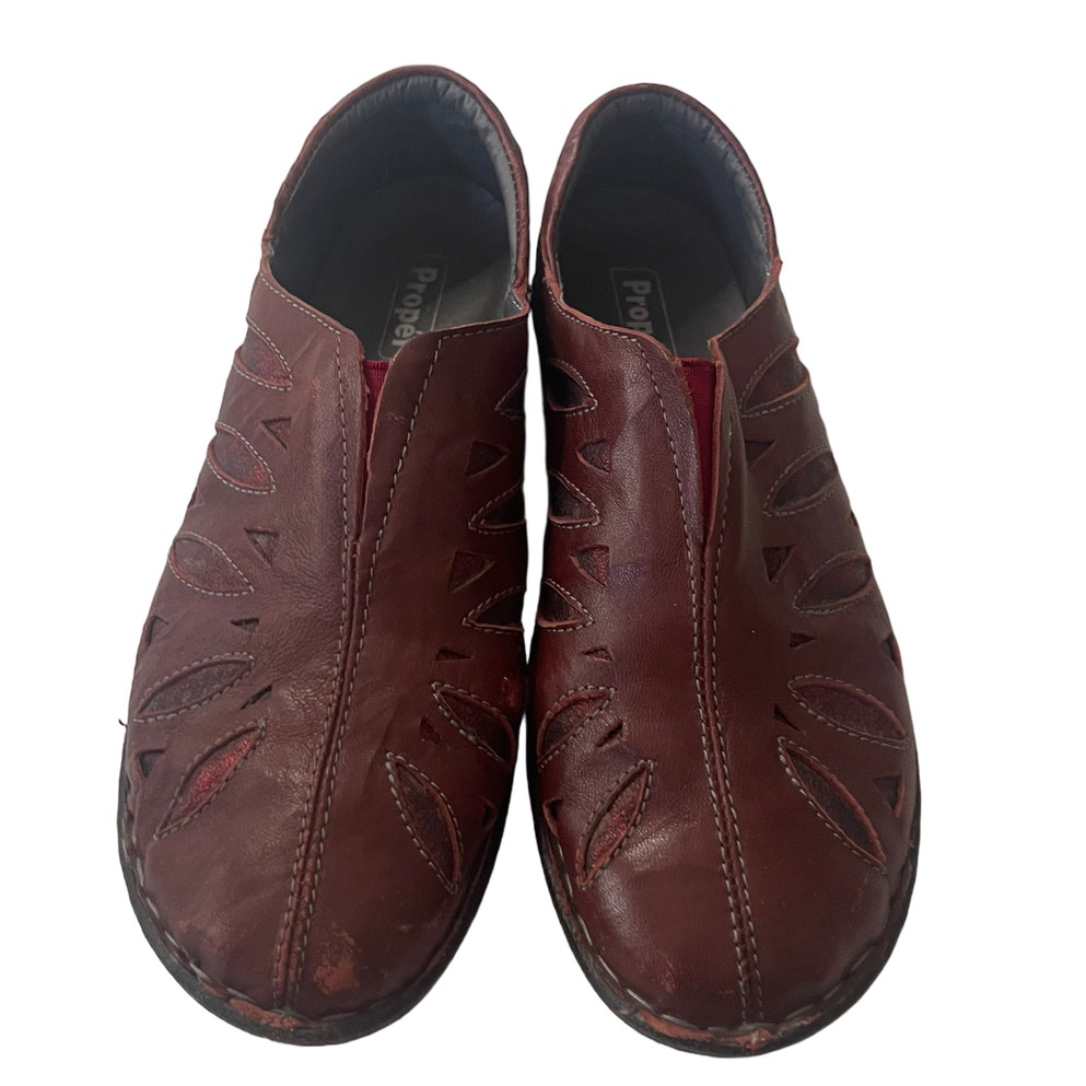 Propet Cameo Women's Size 10 Maroon Red Leather Flat Comfort Non Slip Shoes