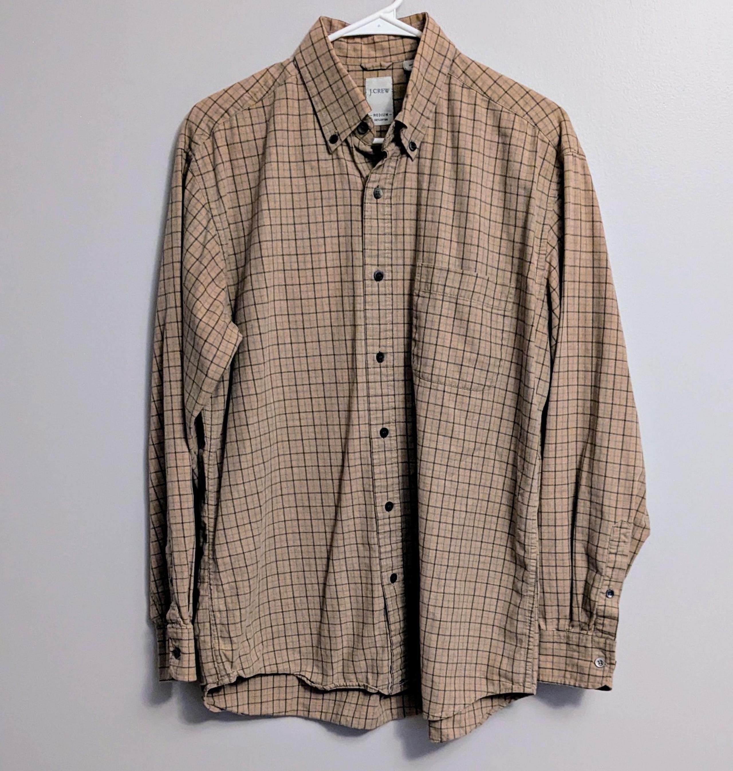 J. Crew Mens Brown Gray Black Plaid Long Sleeve Cotton Button Down Shirt Medium