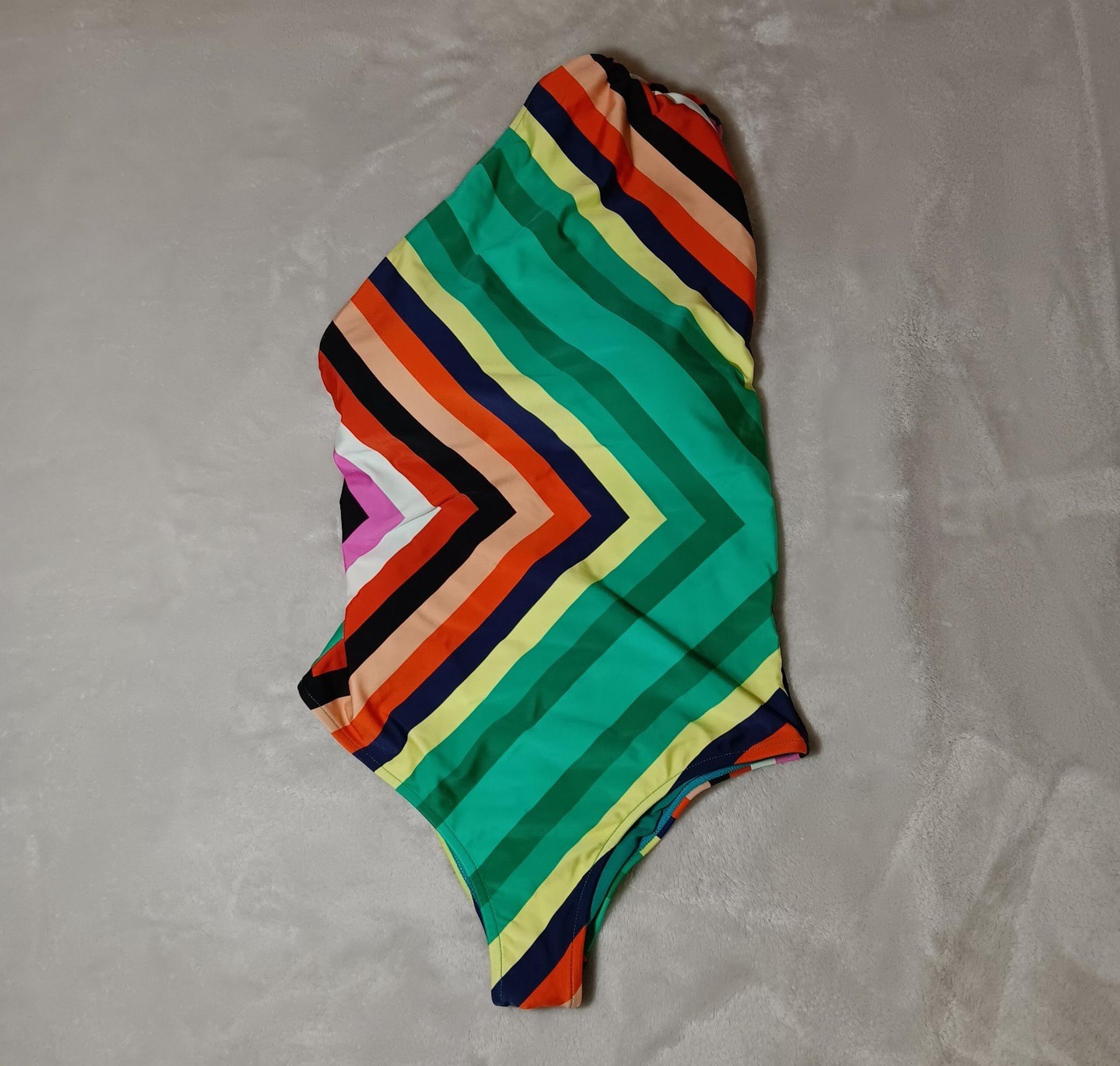 Diane Von Furstenberg Women Stripe, One Shoulder swimsuit.