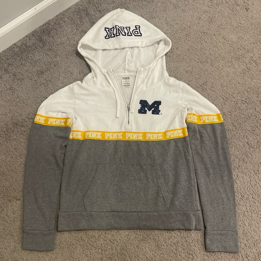 VS PINK University of Michigan UM Bling Quarter Zip Hoodie