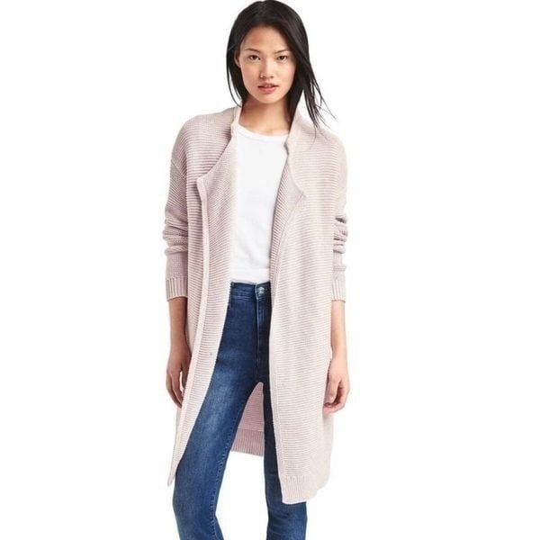 Gap Open Front Lapel Cardi in Marled Pink size XS