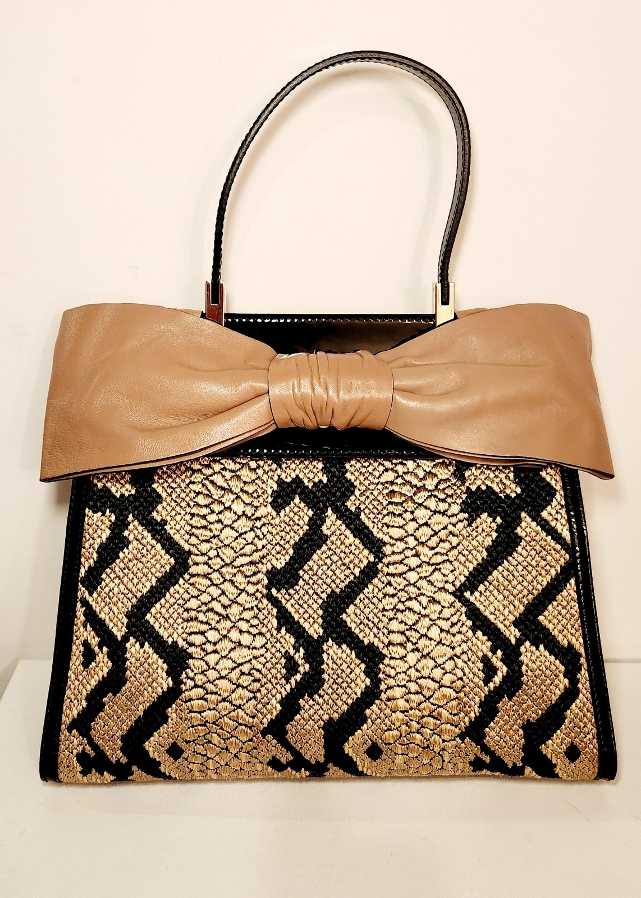 Valentino Garavani Aphrodite raffia snakeprint pink neutral bow satchel bag