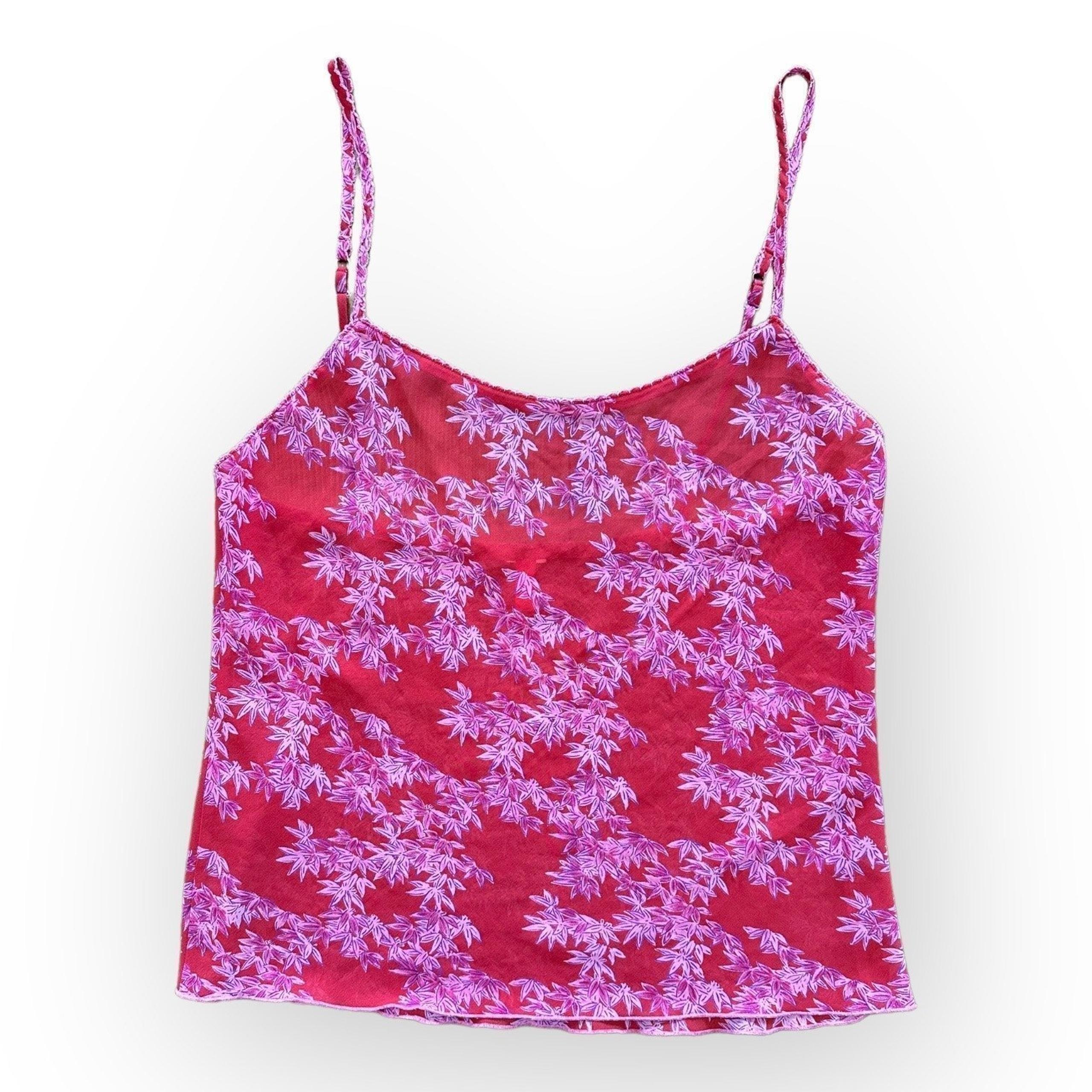 Natori Josie Red Pink Floral Sheer Cami Tank Top Adjustable straps Size S