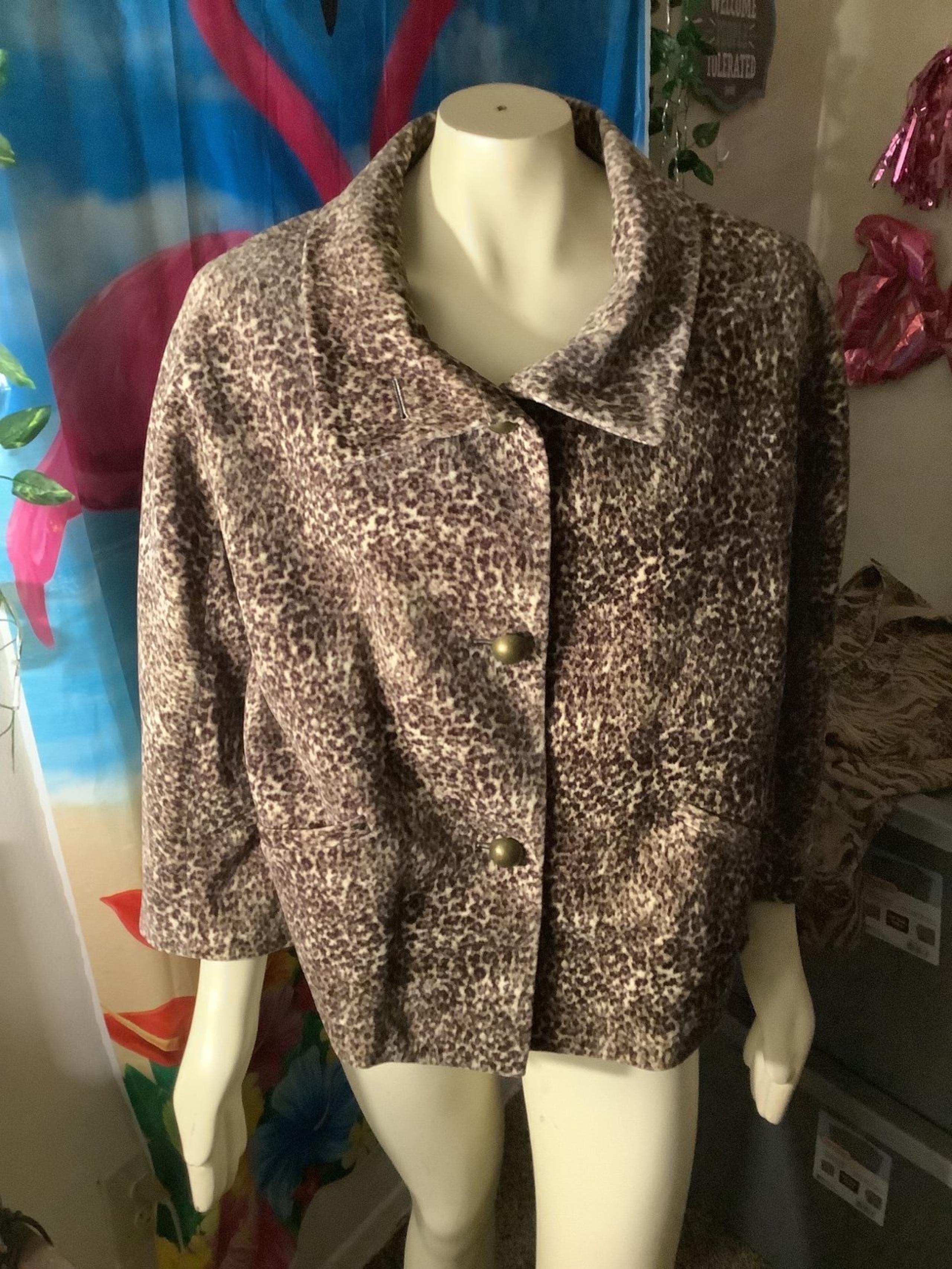 Talbots leopard print jacket coat Women’s Size 14WP 14W petite faux fur