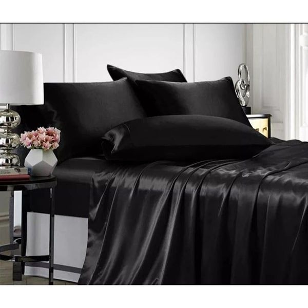 Karl Lagerfeld Black 4 Piece Satin Sheet Set