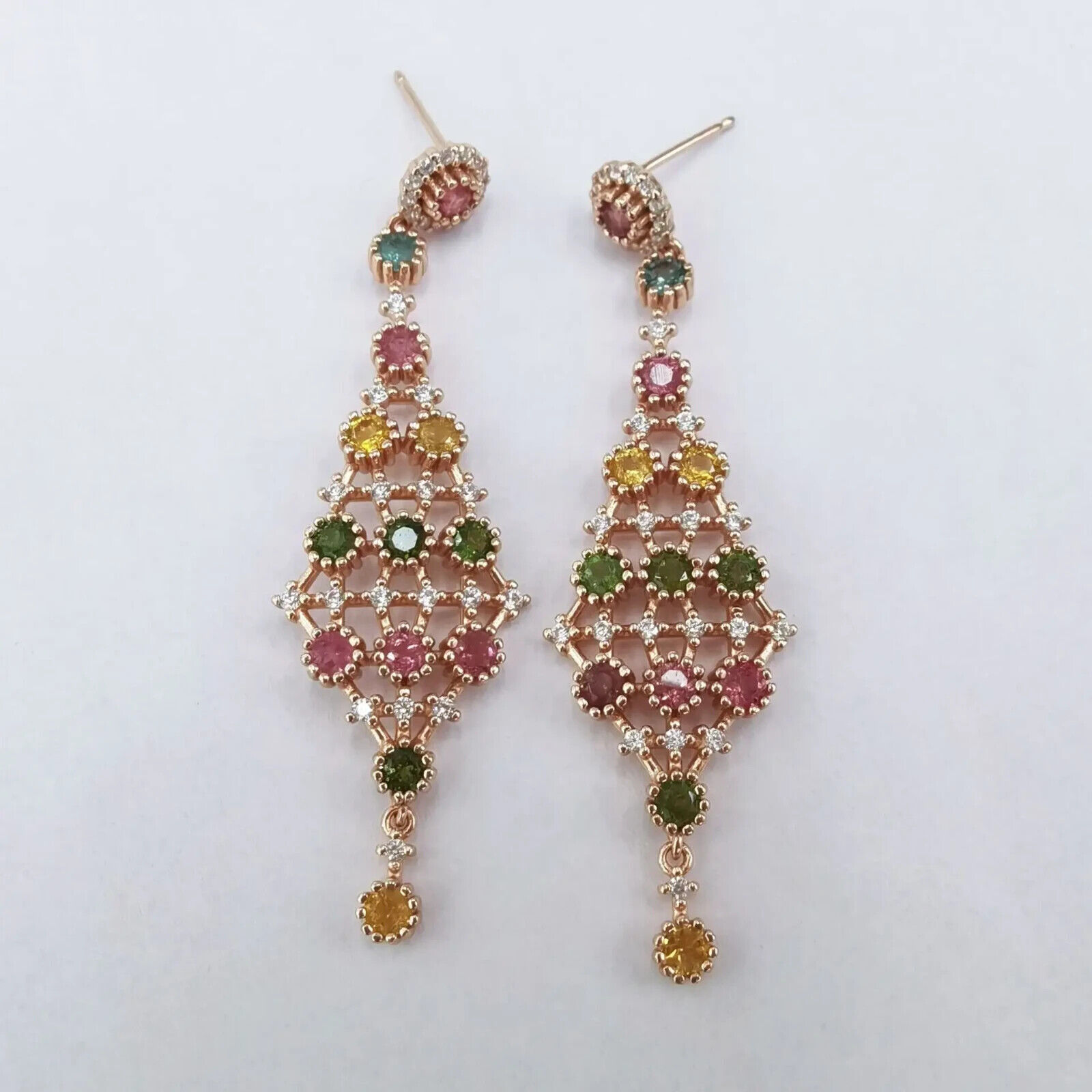 Natural Tourmaline Chandelier Earrings, Multicolor Tourmaline Dangle Earrings