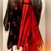 Oriental Red & Black Silk blend Robe with embroidery in size S/M