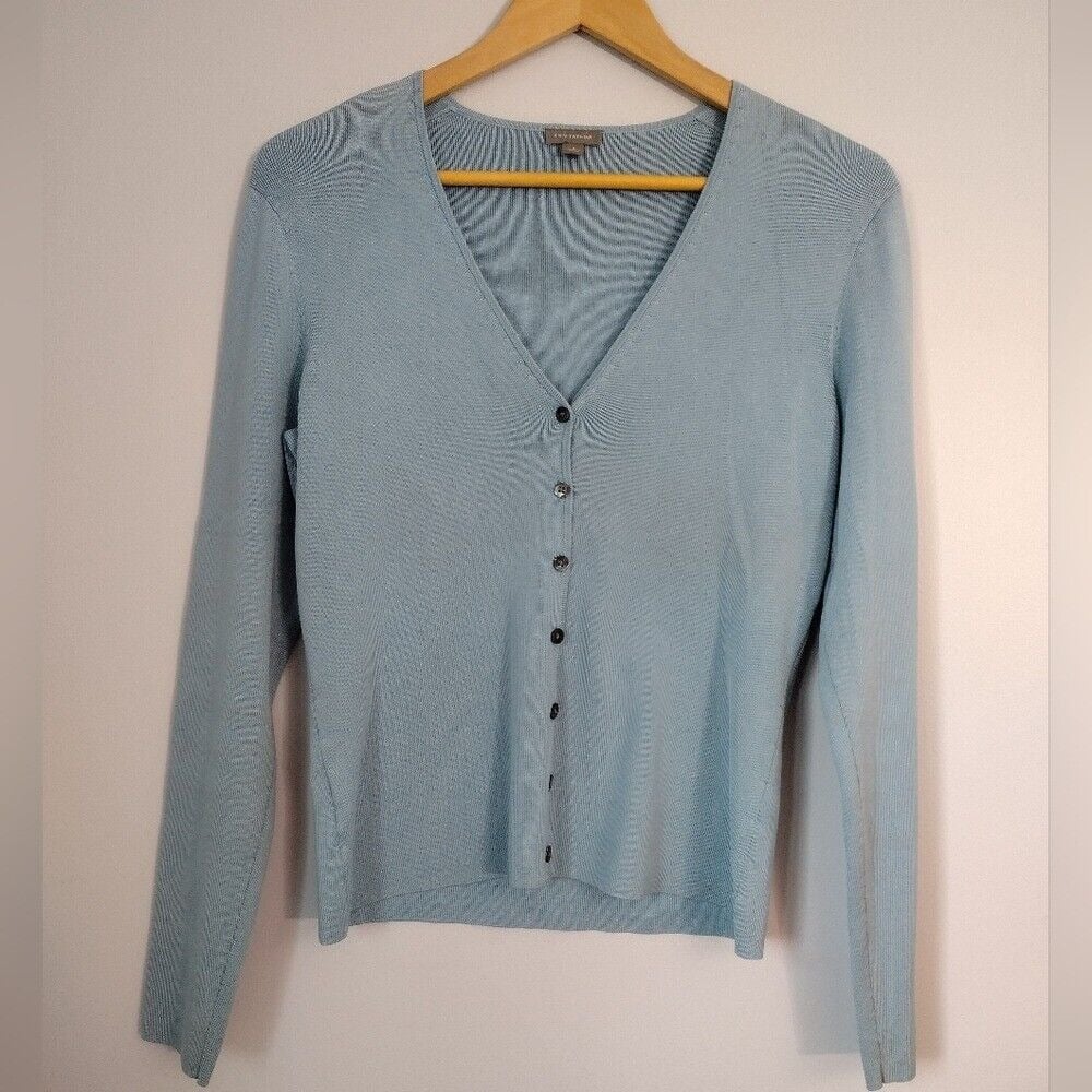 SILK blend Ann Taylor Blue Cardigan sweater button spring easter