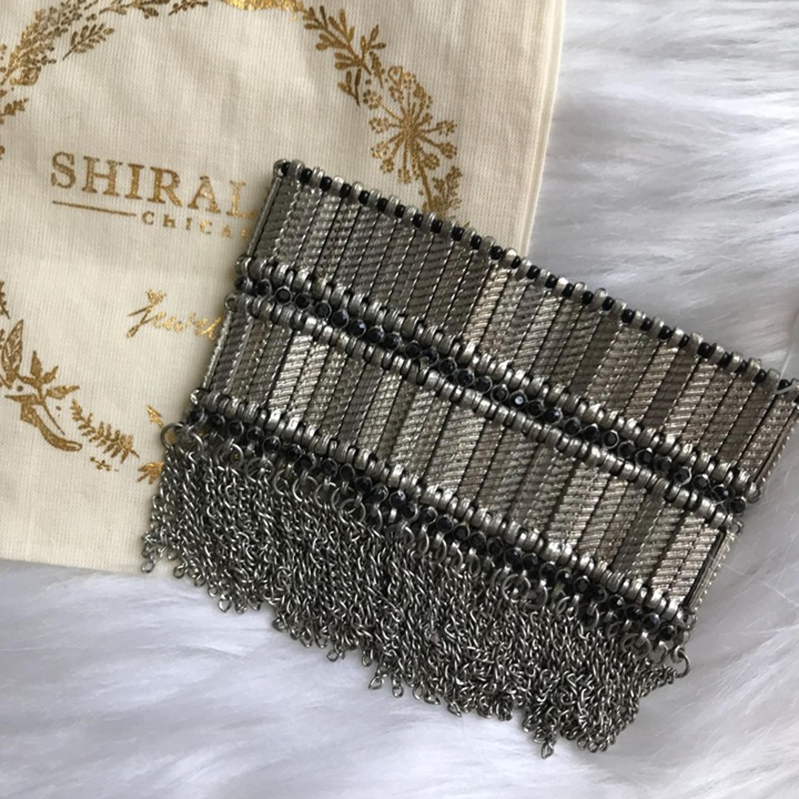 Anthropologie Jewelry Reverie Silver Steel Metal & Black Bead Statement Bracelet