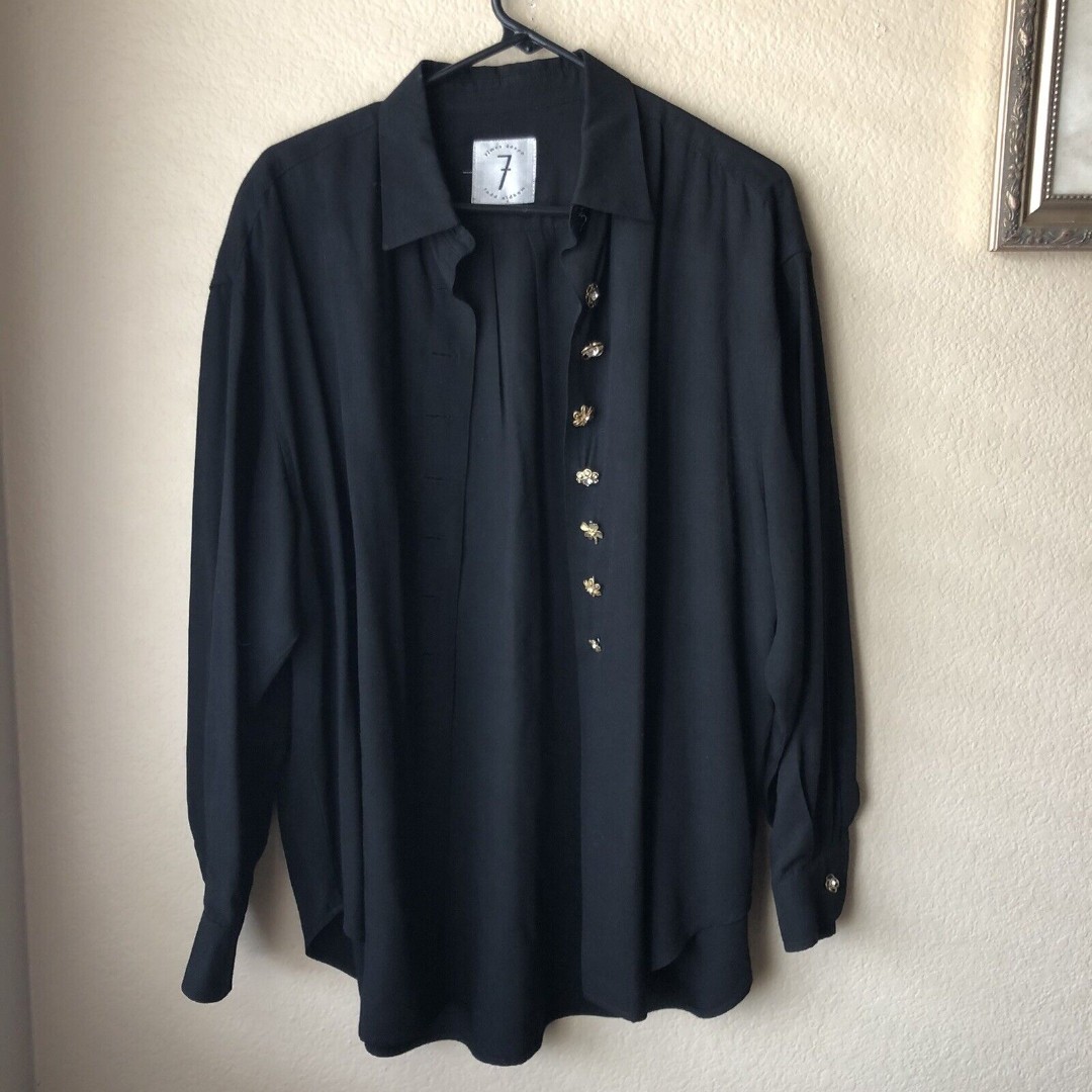 Todd Oldham Times Seven 7 Black Black Button Down Shirt Womens Medium USA GUC