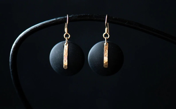 Matte Black & Gold Statement Earrings | Minimalist Handmade Jewelry |Lightweight