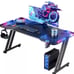 39 inch Small Gaming Desk with LED Lights & Power Outlet Carbon Fiber Black