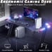 39 inch Small Gaming Desk with LED Lights & Power Outlet Carbon Fiber Black