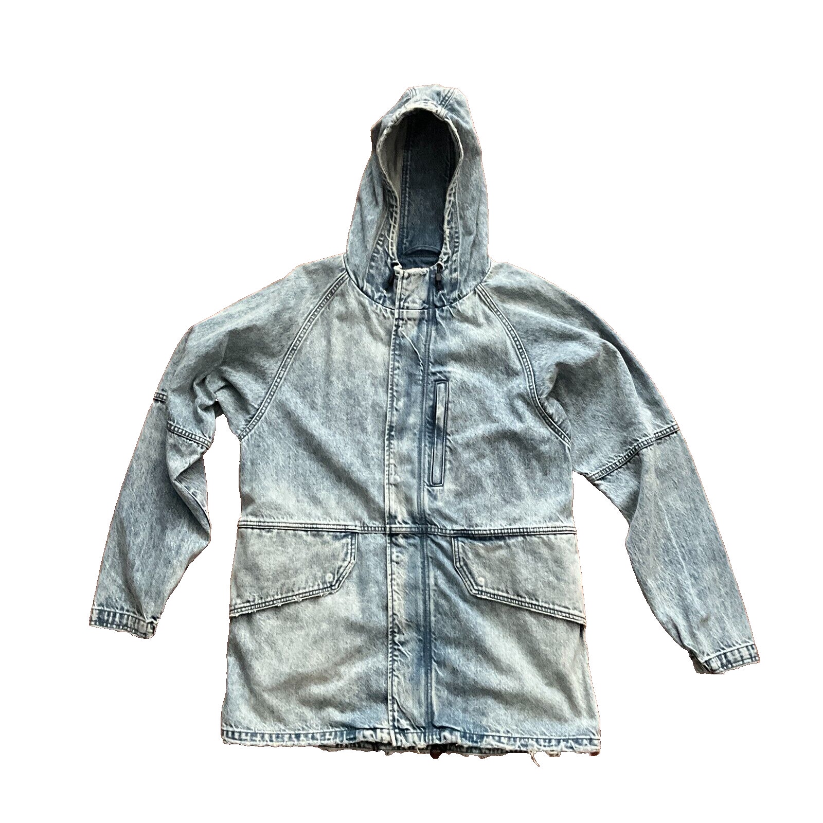 New wTags Hudson Denim Utility Coat Parka Hooded Jacket Med- Large