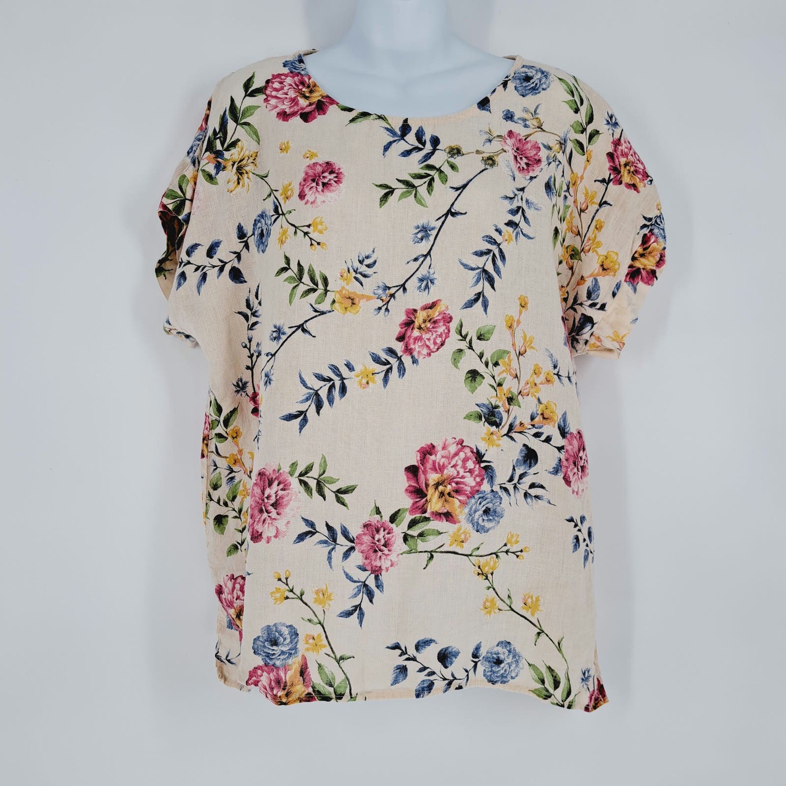 Bella Umbra Made In Italy Floral Linen Top Size Large