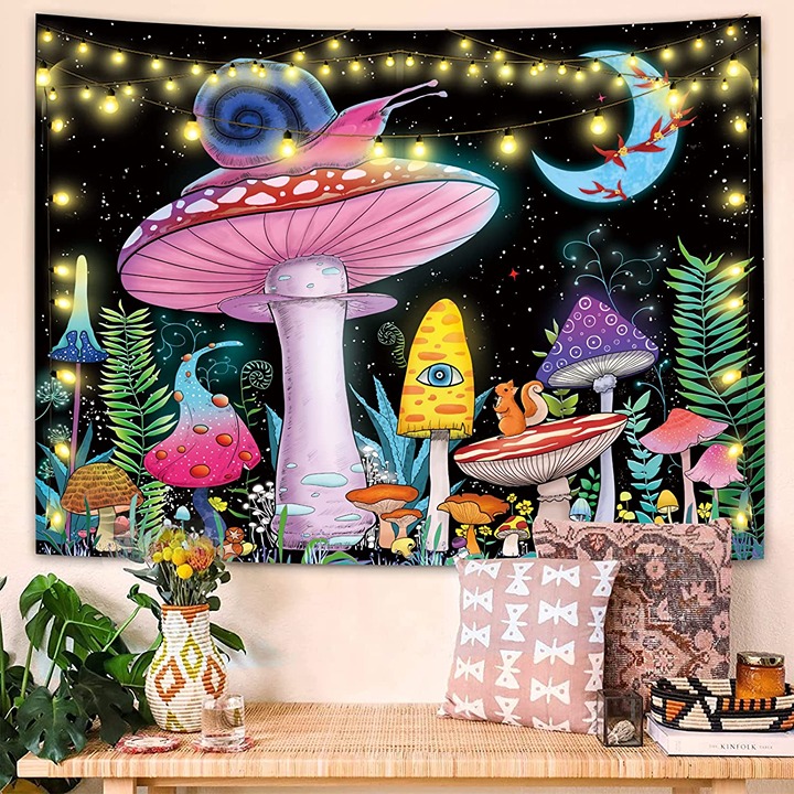 ZYLLGLOW Trippy Mushroom Tapestry Moon and Stars Tapestry Snail Pink Tapestry F