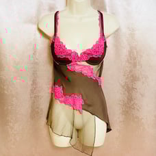 90s Victoria’s Secret Silk Lace & Mesh Hot Pink & Cocoa Babydoll Dress 34C