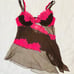 90s Victoria’s Secret Silk Lace & Mesh Hot Pink & Cocoa Babydoll Dress 34C