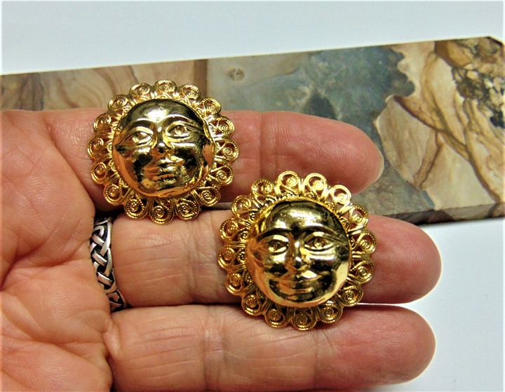 Kirks Folly Sun Earrings Clip Vintage Signed NBW OOAK BeadRage