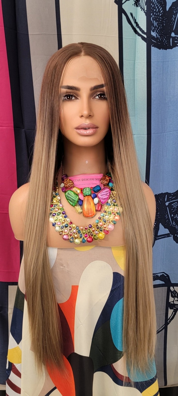 Celebrity straight freepart brown root honey golden blonde h.d lacefront wig