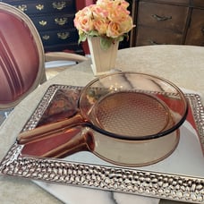 Vintage Corning Vision Amber Glass Skillet Pan w waffle grid. 10” x 2” EUC