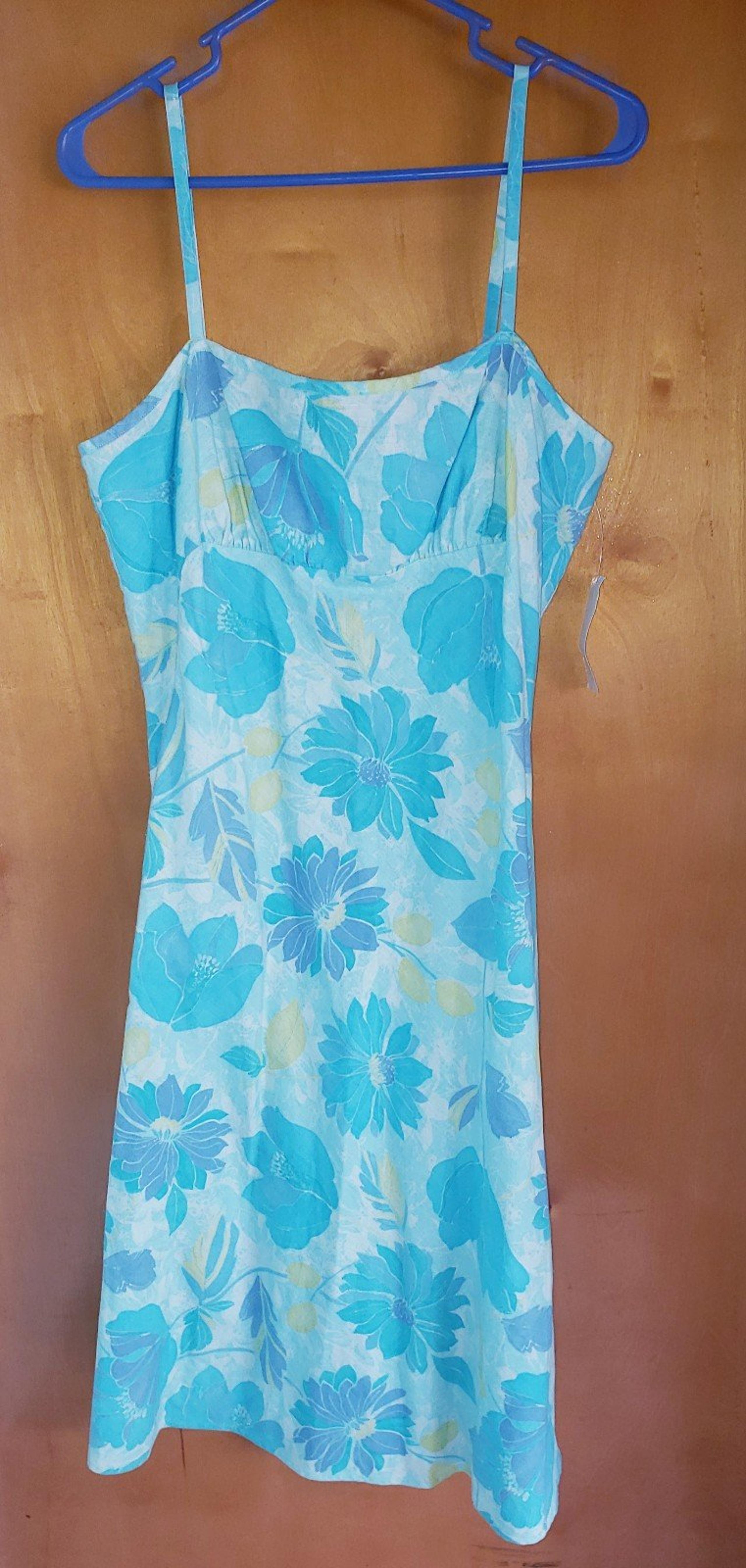 Nwt Liz Claiborne Women's Sz 12 Summer Linen Cotton Sundress Casual Blue Floral