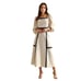 ABLE Women's Small Sand Navy Blue Contrast Trim Square Neck Top Midi Skirt Set