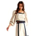 ABLE Women's Small Sand Navy Blue Contrast Trim Square Neck Top Midi Skirt Set