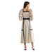 ABLE Women's Small Sand Navy Blue Contrast Trim Square Neck Top Midi Skirt Set