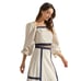 ABLE Women's Small Sand Navy Blue Contrast Trim Square Neck Top Midi Skirt Set