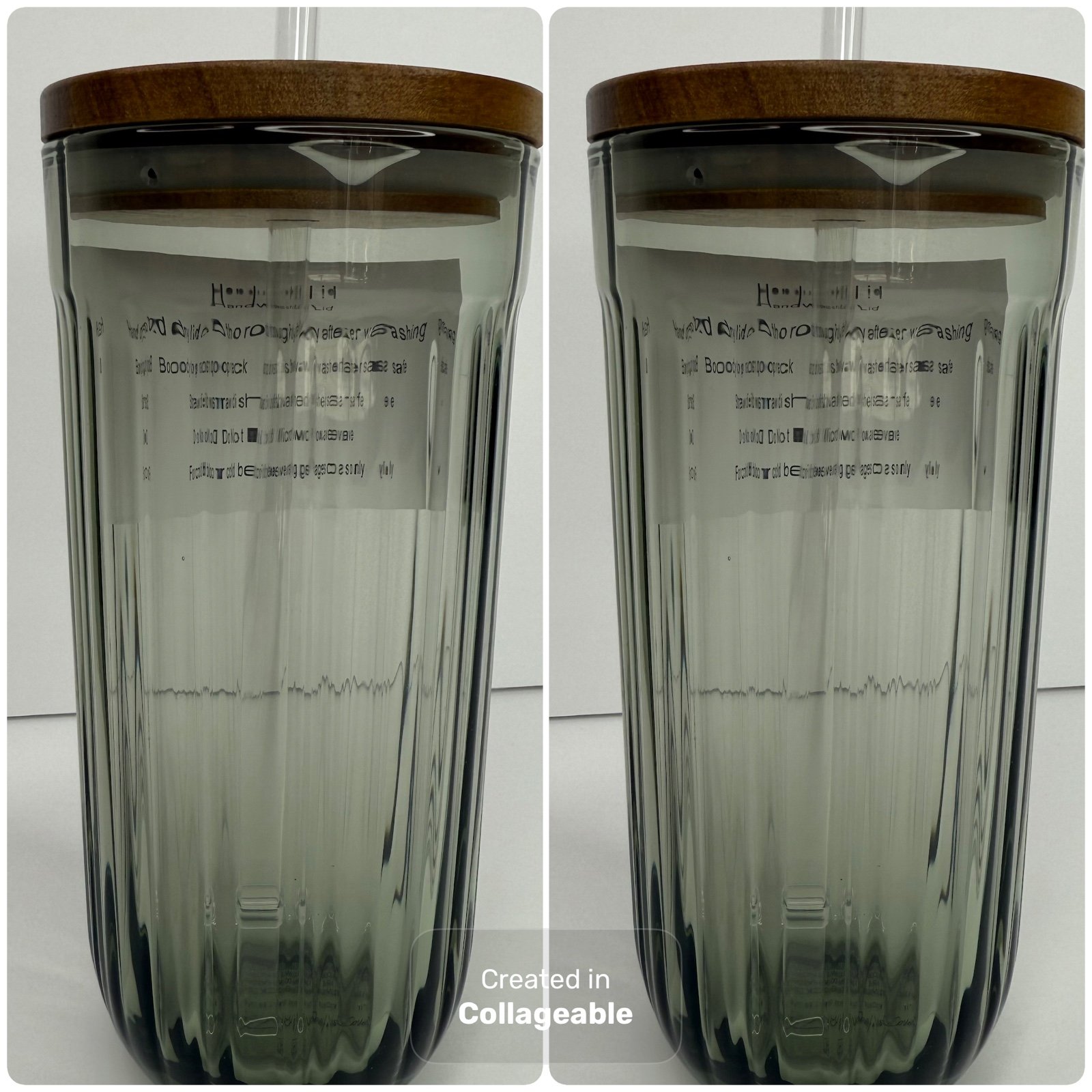 Set of 2 Hearth & Hand™ Green Fluted Glass Tumblers with Wood Lids 21oz NEW!