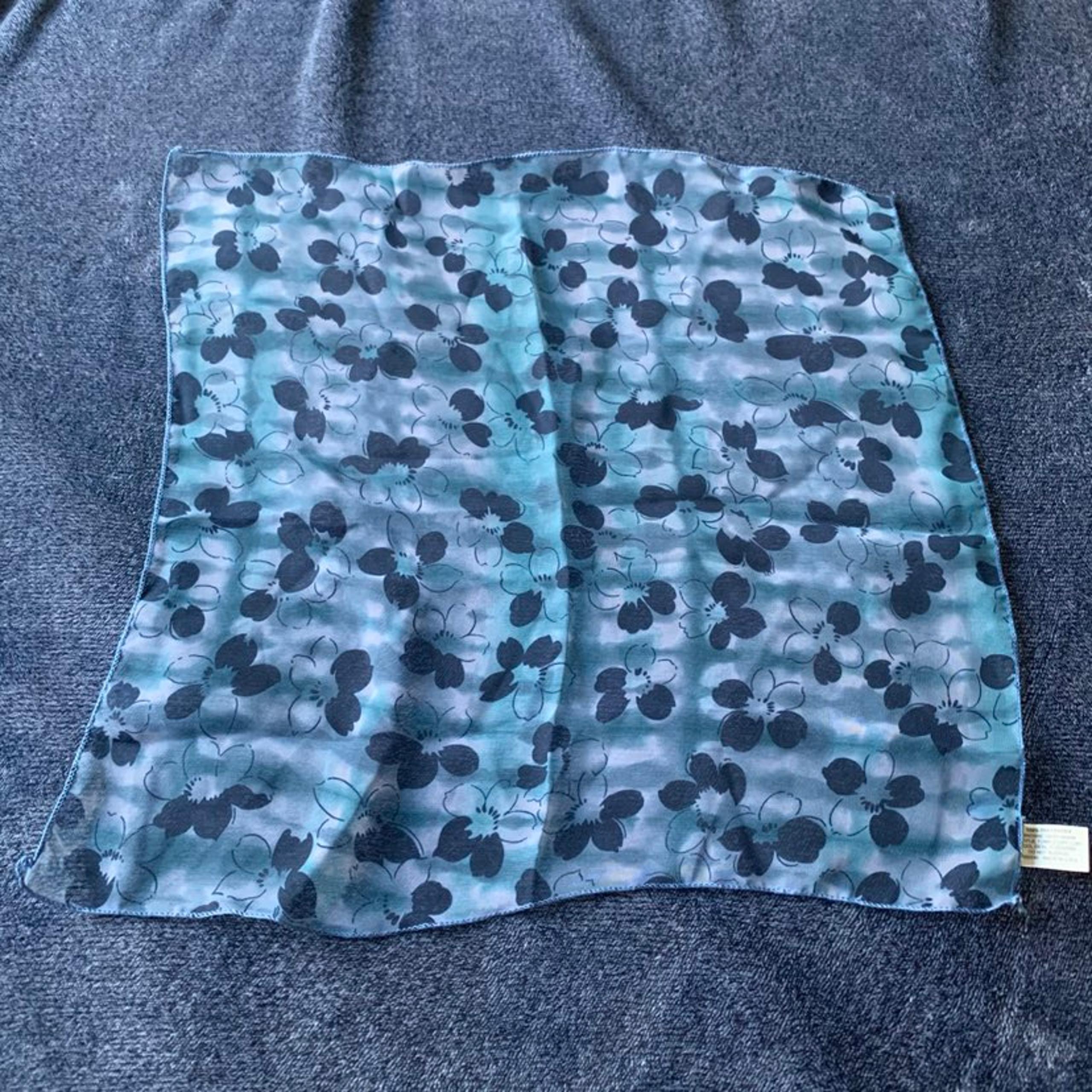 Vintage blue sheer floral small square scarf